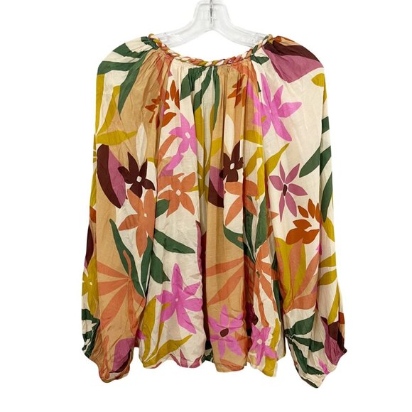 Velvet by Graham & Spencer Dion Printed Boho Top Balloon Sleeve V-Neck Size Larg - Picture 2 of 7